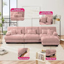 Pink 3-Seater L-Shaped Cloud Couch, Oversized Loveseat Sectional Sofa with Ottoman, Chenille Fabric, Modern Style by CozyNest Decor