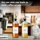 Olive Oil Dispenser Bottle - Includes 55 Kitchen Essential Labels - Cooking Oil Bottles for Kitchen, Coffee Syrup Dispenser - Pourer Spout with 16.9 fl oz Glass Container Cruet - 2pcs, Gold by CozyNest Decor