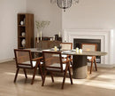 Rattan Dining Chairs Set of 6, Farmhouse Wicker Dining Chairs with Removable Linen Cushion Accent Cane Armchair for Dining Room Kitchen Restaurant, Walnut by CozyNest Decor