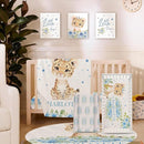 Personalized Nursery Crib Bedding Set: Custom Name Blue Floral 5 Piece Baby Crib Sets with Leopard Theme - Toddler Double Layer Blanket Set, Comfortable Crib Bed Sheets for Baby Grils by TinyTreasures Baby Boutique