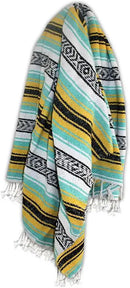 Del Mex Classic Mexican Blanket, Large Authentic Woven Falsa Throw (70"x50"), Artisan Southwest Décor for Beach, Yoga, Outdoors (Mint/Yellow) by CozyNest Decor