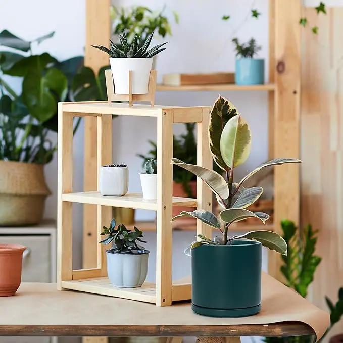 D'vine Dev 8 Inch Ceramic Planter Pot with Drainage Hole and Saucer, Indoor Cylinder Round Planter Pot, Teal, 94-O-D-9, photo 5 of 7
