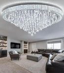 53.7'' Modern Chandeliers LED Dimmable Crystal Flush Mount Ceiling Chandeliers for Living Room High Ceiling Entrance Foyer Lobby Bedroom Silver by CozyNest Decor
