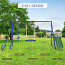 Outsunny Swing Set for Backyard, 5 in 1 Heavy-Duty A-Frame Stand Outdoor Playset for Kids with 29.5" Saucer Swing, Slide, Seesaw, Glider, Swing Seat, Blue by TinyTreasures Baby Boutique