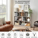LEYAOYAO 10 Cube Bookshelf with Base,3 Tier Mid-Century Modern Grey Bookcase,Standing Wide Bookshelves Storage Organizer Shelf,Rustic Wood Display Cabinet Book Shelves for Bedroom,Living Room,Office by CozyNest Decor