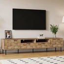 Modern TV Stand for TVs up to 85", Mid-Century Media Console with Checkered Cabinet Doors, Storage Drawers & Open Shelves, Wood Entertainment Center with Metal Legs by CozyNest Decor