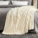 Cozy Bliss Faux Fur Throw Blanket for Couch, Cozy Warm Plush Striped Blanket for Sofa Bedroom Living Room,60 * 80 Inches Beige by CozyNest Decor