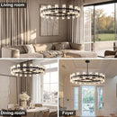 Modern Black Crystal Chandelier,36" K9 Crystal Chandeliers for Dining Room Over Table,Wagon Wheel Chandeliers for Dining Room,Living Room,Foyer,Includes 36XG4 Bulbs by CozyNest Decor