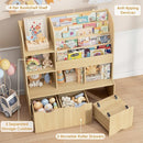 FOTOSOK 47'' Kids Bookshelf with Toy Storage, Multifunctional Bookcase with 5 Storage Cubbies and 3 Movable Drawers, Toy Storager Display Stand, Toy Organizer and Storage for Playroom,Bedroom, Natural by TinyTreasures Baby Boutique