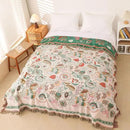 Snycler Cotton Bed Throw with Tassels, Double-Sided Bohemian Spring Flowers Plants Throws for Sofas, 80x90 inch Woven Warm Blanket for Single Sofa, Bedspread and Settee Couch Travel Green by CozyNest Decor