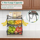Giwil 3 Tier Countertop Fruit Basket for Kitchen, Vegetable Storage Bread Fruit Bowl Stand with 2 Banana Hooks, Wall Mounted Metal Wire Basket Organizer for Potato Onion, Black by CozyNest Decor