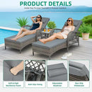 VIVIJASON 3 Pieces Outdoor Wicker Chaise Lounge Chair Set, All-Weather PE Rattan Cushioned Patio Lounger Set of 2 with Side Table, Adjustable Pool Sunbathing Recliner with Armrest & Pillow, Gray by CozyNest Decor