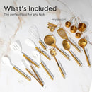 Gold Kitchen Utensils Set - 19-Piece Set Includes Stainless Steel Gold Utensils, White Silicone Tools, and Measuring Cups and Spoons - Luxury Kitchen Accessories for Modern Cooking, Serving, & Gifting by CozyNest Decor