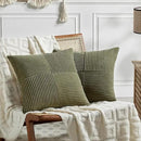 Fancy Homi 2 Packs Olive Green Samll Decorative Throw Pillow Covers 14x14 Inch with for Couch Bed Sofa, Rustic Farmhouse Boho Home Decor, Soft Corss Patchwork Corduroy Square Cushion Case 35x35 cm
