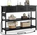 Lulive Entryway Table with Power Outlets, Console Table with 3 Fabric Drawers, Sofa Table for Living Room, Hallway, Couch, Foyer, Height Adjustable (Black, 43") by CozyNest Decor