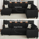 Belffin Corduroy Sleeper Sofa Bed with Storage Chaise Modular Sectional Sofa Couch with Pull Out Bed L Shaped Sectional Couches for Living Room Black Couch by CozyNest Decor