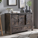 T4TREAM 48'' Farmhouse Dresser w/4 Drawers & 2 Sliding Barn Doors, Tall Chest of Drawers Organizer, Rustic Dresser TV Stand w/Adjustable Shelf for Bedroom, Living Room, Nursery Room, Dark Rustic Oak by TinyTreasures Baby Boutique
