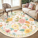 Floral 8ft Area Rug Machine Washable Soft Print Boho Carpet Non Slip Doormat Low Pile Flower Area Rugs for Living Room Bedroom Nursery Kitchen Dining Room Indoor-Beige/White/Orange by TinyTreasures Baby Boutique