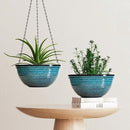 12 inch Hanging Planters for Indoor Outdoor Plants, 2 Pack Large Hanging Flower Pots with Drainage Holes and Chain, Glazed Hanging Baskets for Home Garden Decoration, Blue by GreenHaven Gardens