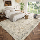 Washable 9x12 Area Rugs for Living Room, Boho Non-Slip Silicone Backing Rugs for Bedroom Dining Room Nursery Office, 0.3" Neutral Oriental Throw Carpet with 0.16" Cushioning Pad, Grey/Multi by TinyTreasures Baby Boutique