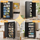75" Tall Metal Kitchen Pantry Storage Cabinet, Freestanding Cupboard with 2 Doors and 5 Adjustable Shelves, Standing Storage for Kitchen, Bathroom, Garage, Dinning Room or Utility Room（Black） by CozyNest Decor