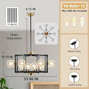 12 Light Black Farmhouse Chandelier Geometric Metal Dining Room Light Fixture Height Adjustable Black Chandeliers for Dining Room Clear Glass Farmhouse Industrial Pendant Lights for Bedroom, Entryway by CozyNest Decor