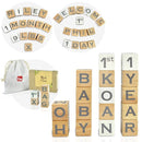 I'm Solid Wood Baby ABC Alphabet Milestone Age Blocks, Personalized Own Name, Gender Neutral, Newborn Gifts & Keepsakes for Picture Props (1.4" / 16 Pcs/Grey) by TinyTreasures Baby Boutique