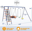 Swing Set for Backyard 550lbs - 6 in 1 Playground Sets for Backyards Safe Platform Swing for Kids Outdoor Heavy Duty Metal Frame with 3 Adjustable Swings Climbing Net Climbing Ladder Basketball Hoop by TinyTreasures Baby Boutique