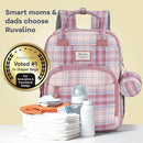 RUVALINO Diaper Bag Backpack, Multifunction Travel Pack Maternity Baby Changing Bags, Large Capacity, Waterproof, Pink Plaid by TinyTreasures Baby Boutique