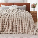 Lotus Karen Faux Fur Throw Blanket Linen - 800 GSM Bubble Rabbit Fluff Blanket for Couch Bed Sofa,Softest Fluffy Fuzzy Cozy Blanket,Thick Furry Plush Shaggy Warm Blankets for Women,108x90 Inches by CozyNest Decor