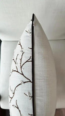 VAGMINE Embroidered Pussy Willow Throw Pillow Cover - 18x18 Inches Square - 100% Cotton Ivory Decorative Cushion Cover - Floral Embroidery - Soft Neutral Accent for Sofa, Bed, Couch, Farmhouse Décor by CozyNest Decor