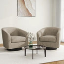 Swivel Barrel Accent Chair, Modern Round Linen Arm Chair for Living Room, Bedroom, Comfy Club Reading Chairs for Adults, Linen Fabric, Light Brown, Set of 2 by CozyNest Decor
