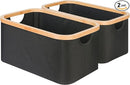 efluky Storage Baskets for Organizing, Fabric Storage Bins with Bamboo Handles, Collapsible Storage Baskets for Shelves and Closet, Black Set of 2 by TinyTreasures Baby Boutique