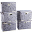 PRANDOM Large Storage Boxes with Lids [5-Pack] Fabric Decorative Storage Bins Cubes Organizer Containers Baskets with Handles for Closet Grey 17.5x11.8x11.8 In For 6+ Year Old Boys and Girls by TinyTreasures Baby Boutique