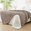 Bigacogo Chunky Knit Throw Blanket for Couch, 60x80 inches, 100% Hand Knitted with Thick Jumbo Chenille Yarn, Cozy Soft Large Rope Knot Cable Crochet Blankets for Sofa Bed Living Room, Taupe by CozyNest Decor