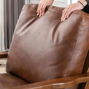 Wahson Brown Leather Mid-Century Modern Accent Chair and Ottoman Set, Retro Upholstered Armchair with Wood Frame and Removable PU Cushions, Large Leisure Slipper Chair for Living Room/Bedroom by CozyNest Decor