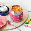 LunchBots Thermal 8 oz Triple Insulated Thermos - Hot 6 Hours or Cold 12 Hours - Leak Proof Thermos Soup Jar - All Stainless Interior - Navy Lid - Pink Dots by TinyTreasures Baby Boutique