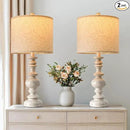 BOBOMOMO 24" Farmhouse Resin Table Lamp Set of 2, Vintage Lamps for Living Room Bedroom with Linen Shades, Traditional Rustic Bedside Lamps Retro Table Lamps for Living Room, Bedroom, Office by CozyNest Decor