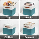 HNZIGE Fabric Storage Cube Bins Baskets for Organizing, 11 inch Cube Storage Bins, Set of 4, Collapsible Storage Bin with Handles, Closet Organizers and Storage Home Toy Nursery Bedroom(White Teal) by CozyNest Decor