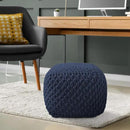 Casafield Square Pouf Ottoman, Navy Blue 18.5" W x 18.5" D x 14.5" H Cotton Knit Foot Stool - Boho Floor Pouffe for Living Room, Bedroom, Home Office by CozyNest Decor