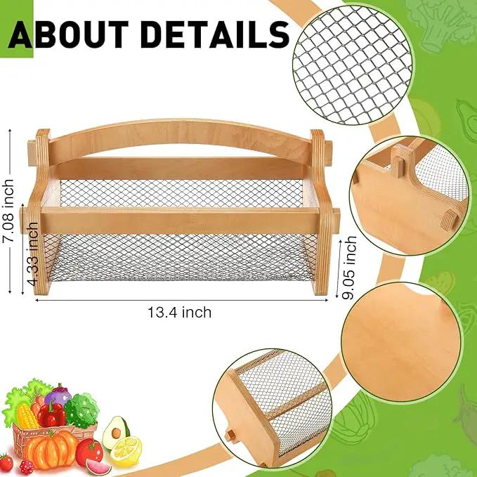 Garden Harvest Basket Mesh Storage with Handle Versatile Gardening Fruits Vegetables Gathering Basket Garden Supply Gardener Gift Spring for Washing Holding (Wood Color,13.4in), photo 3 of 6