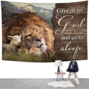 yowecso Lion and Lamb Tapestry Give It To God And Go To Sleep Tapestry Wall Hanging for Bedroom Christian Religious Tapestries Aesthetic Wall Decor for Home Dorm Living Room 50"x60" by CozyNest Decor