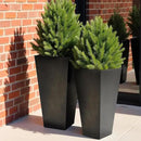 WORTH Garden Large Metal Glazed Planter Set of 2 (25" + 28"), Luxurious Glossy Finish Black Tall Square Tapered Steel Plant Pot, Decor Flower Pot Indoor & Outdoor, Drainage Hole & Dual-Purpose Saucer by GreenHaven Gardens