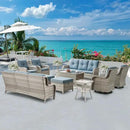Wicker Patio Furniture Sets - 13 Piece Outdoor Rattan Furniture Conversation Sets with 4 Swivel Rocker Chairs, 2 Rattan Sofas, Wicker Ottomans and Coffee Table, Light Grey/Baby Blue by GreenHaven Gardens