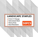 Landscape Staples, 50 Pcs Galvanized Garden Stakes, U-Shaped Tent Stakes, 6 Inch 11 Gauge Plant Cover Stakes, Anti-Rust Ground Sod Pins Yard Stakes for Landscape Weed Barrier Irrigation Tubing by GreenHaven Gardens
