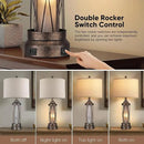 Qimh Farmhouse Table Lamps for Living Room, Rustic Nightstand Lamp for Bedroom with USB A+C Charging Ports, Frosted Glass Bedside Lamp with Night Light for Entryway End Table, 4 Bulbs Included, Bronze by CozyNest Decor