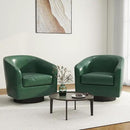Swivel Barrel Accent Chair, Modern Round Faux Leather Arm Chair for Living Room, Bedroom, Comfy Club Reading Chairs for Adults(Faux Leather, Green, Set of 2) by CozyNest Decor