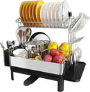 BOOSINY Dish Drying Rack with Drainboard, Stainless Steel Dish Rack, 2 Tier Extra Large Dish Drainer with Cup Holder and Utensil Holder for Kitchen Counter by CozyNest Decor