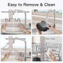 BOOSINY 2 Tier Grey Large Stainless Steel Dish Drainers Drying Rack for Kitchen Counter with Drainboard, Rust Proof Metal, Space Saving, Modern Aesthetic, Compact Plates Strainers with Extra Mat by CozyNest Decor