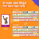60 English Spanish Flash Cards, Double-Sided Nouns Cards Bilingual Sight Words - Animals, Colors, Food, Vehicles Cards, Language Vocabulary Learning Tool for Beginners 5+ with 2 Reclosable Rings by TinyTreasures Baby Boutique